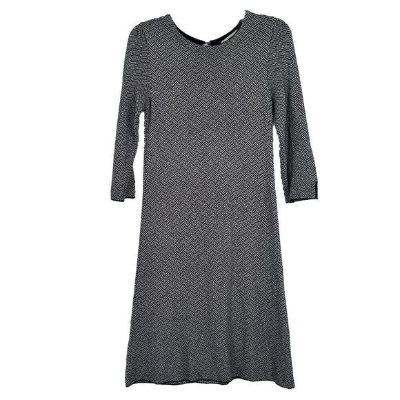 Zara Knit Sweater Dress Black White Herringbone 3/4 Sleeves Stretch Size M - Picture 1 of 10
